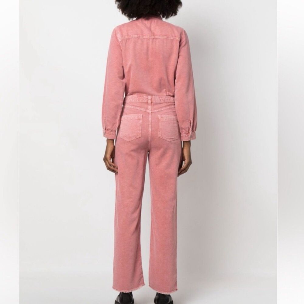 ba&sh Dova Denim Jumpsuit Washed Rose Pink Front Zipper Patch Pocket Women US 8 - Picture 5 of 16
